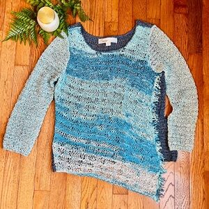 CURIO New York Blue Multi Stripe Relaxed Fit Sweater Size Medium